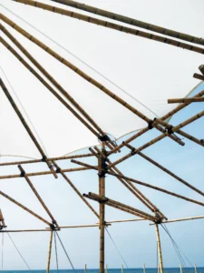Assembly of the Mobile Bamboo Theatre at the Beach