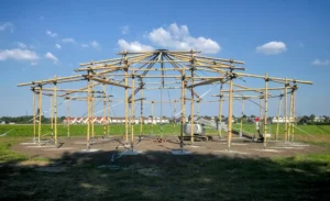 Prefabrication of the Mobile Bamboo Theatre in the Netherlands.