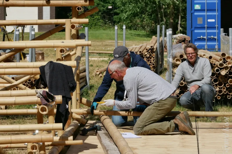Prefabrication of the Mobile Bamboo Theatre in the Netherlands.