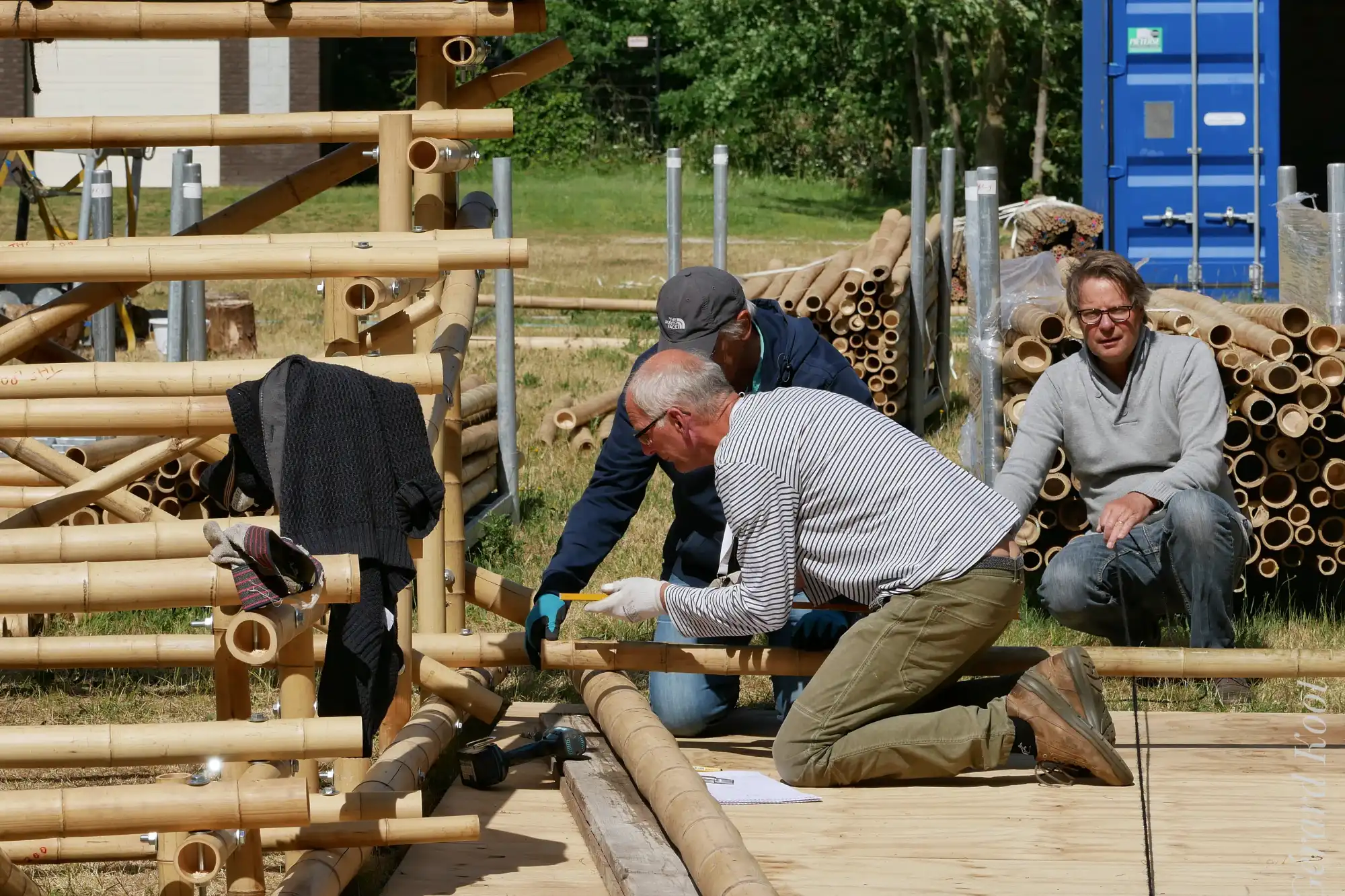 Prefabrication of the Mobile Bamboo Theatre in the Netherlands.