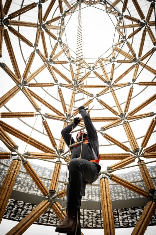 Inauguration of Finished Guadua Bamboo Tower for Zoo in Belgium