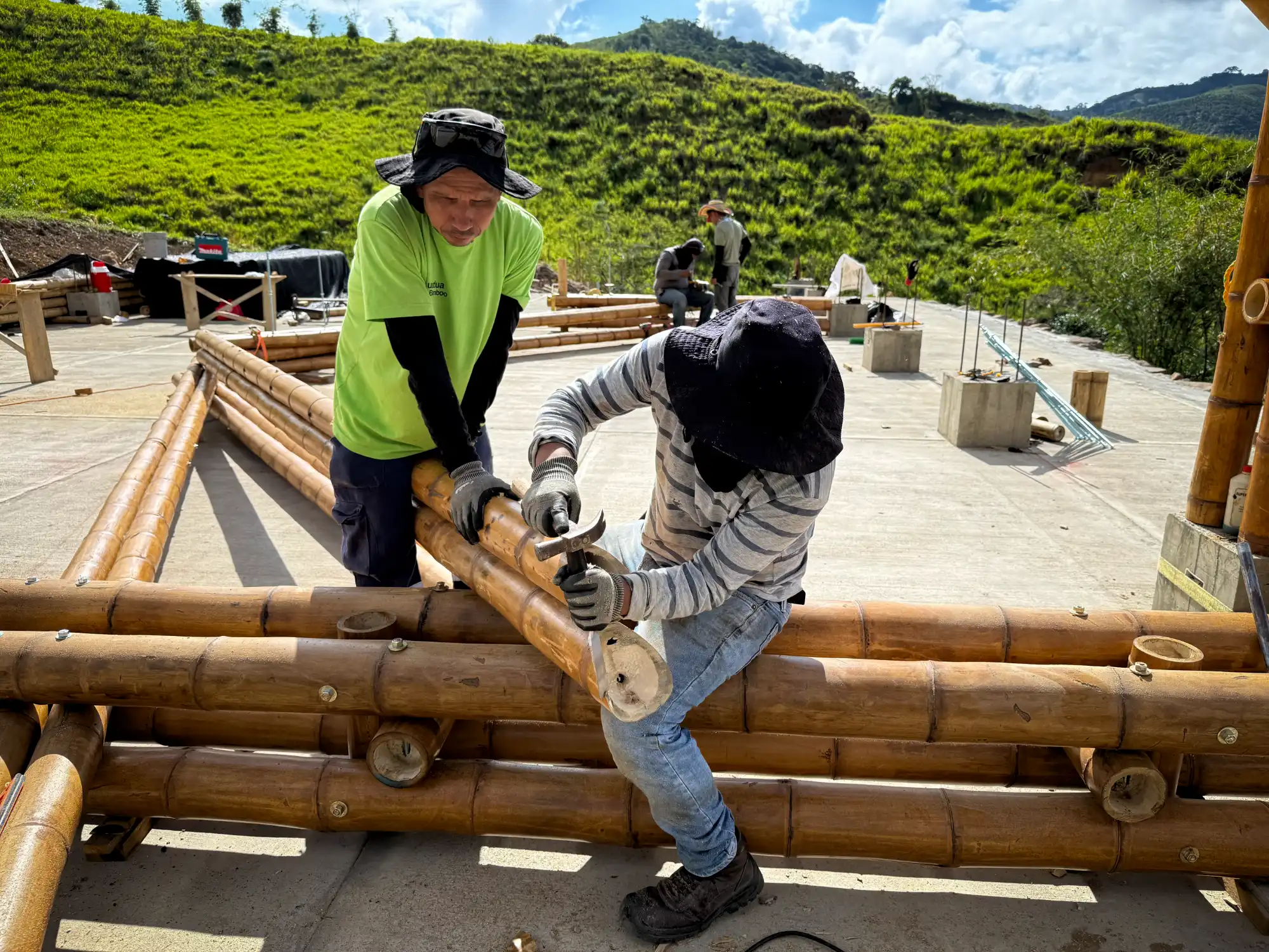 Assembly of prefabricated guadua trusses