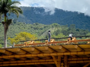 Installation of steel tubes for structural roof support