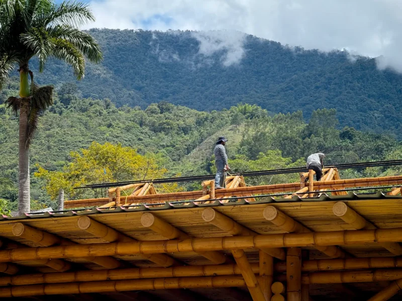 Installation of steel tubes for structural roof support