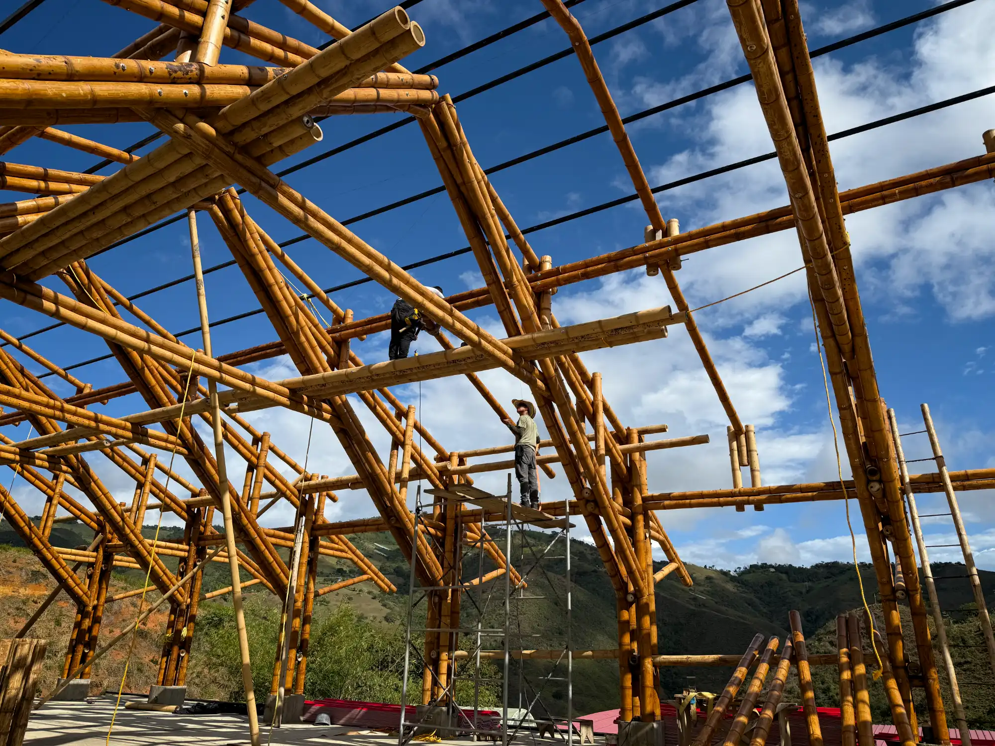 Installation of steel tubes for structural roof support