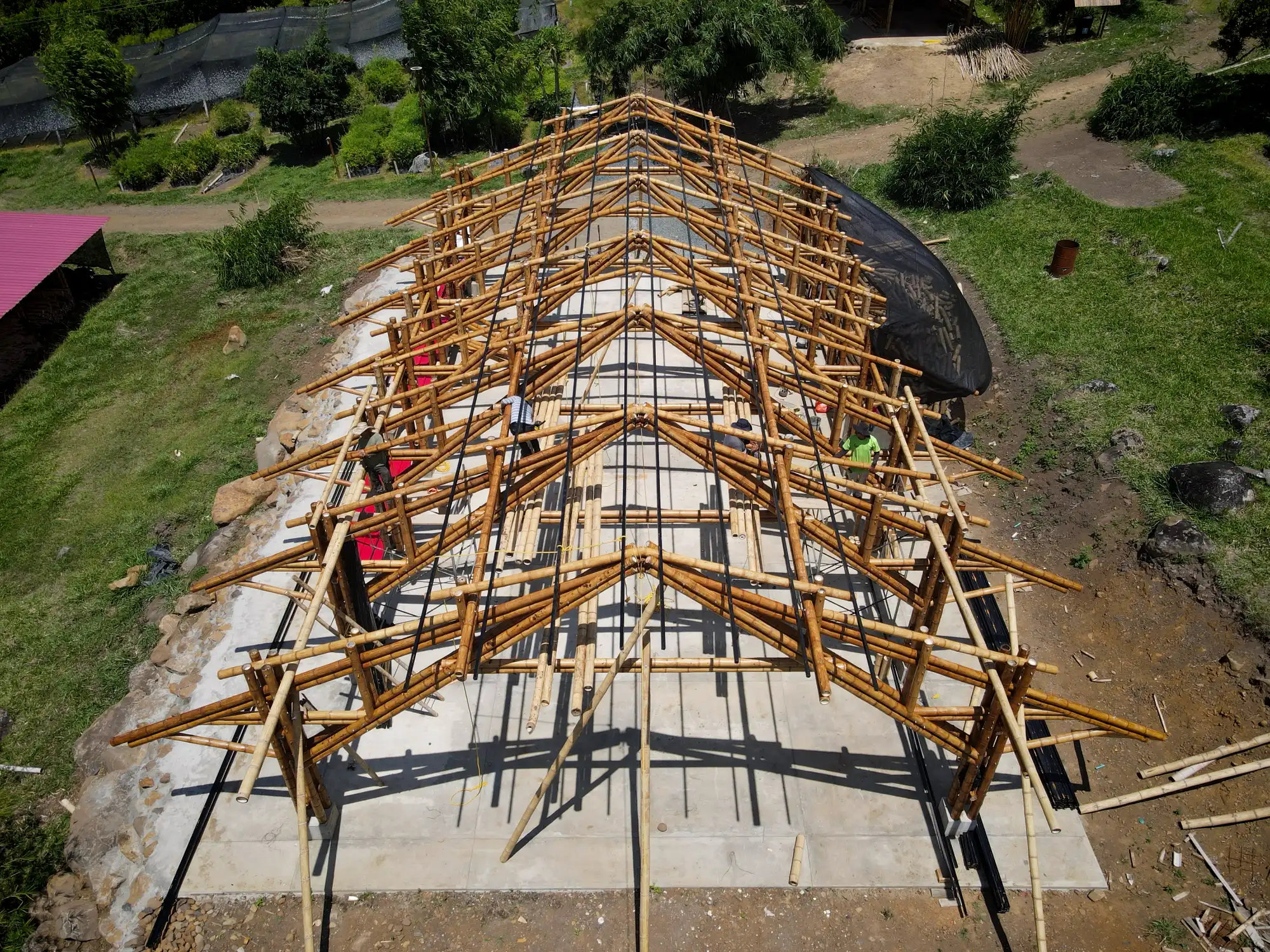 Installation of steel tubes for structural roof support