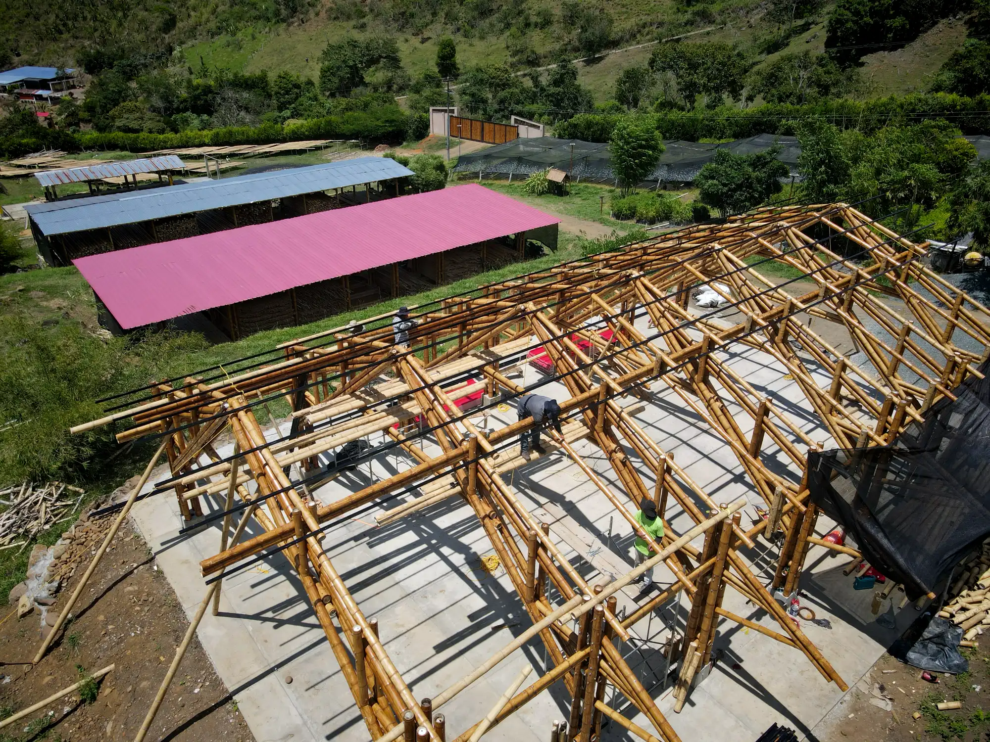 Installation of steel tubes for structural roof support