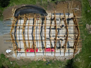Installation of steel tubes for structural roof support