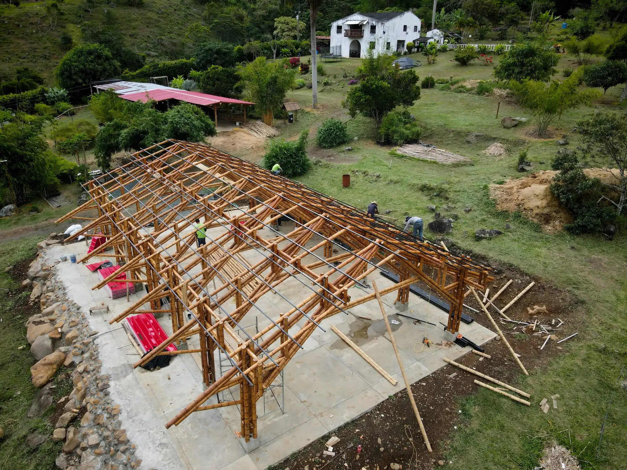 Installation of steel tubes for structural roof support