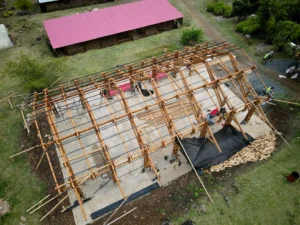 Installation of steel tubes for structural roof support