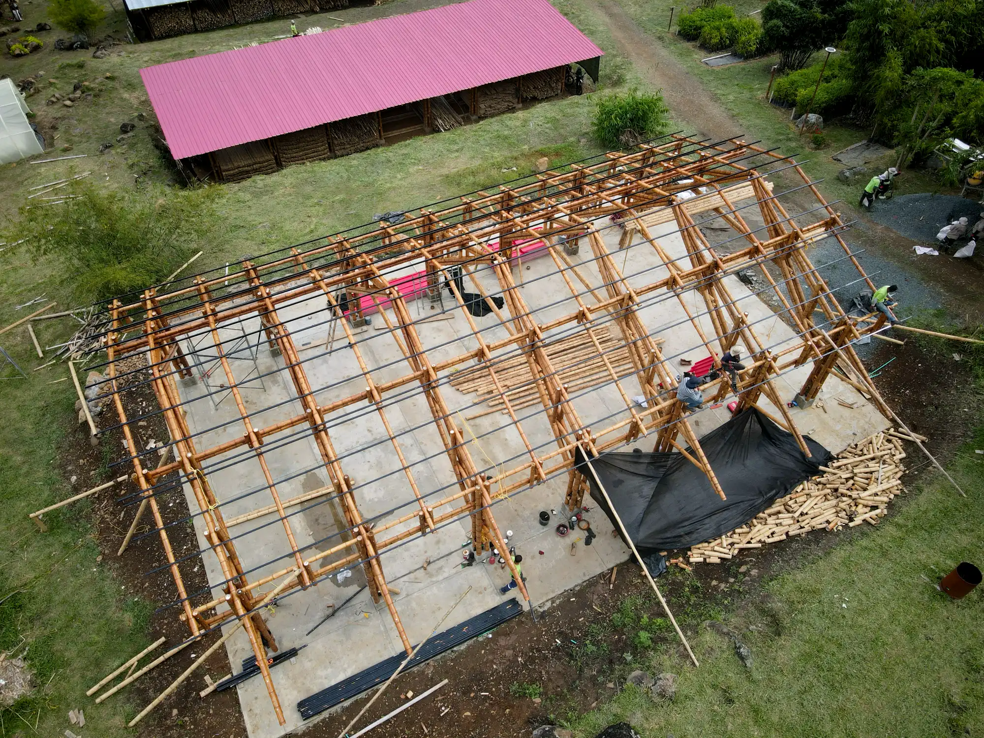 Installation of steel tubes for structural roof support