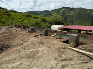 Concrete pedestal casting for bamboo structure