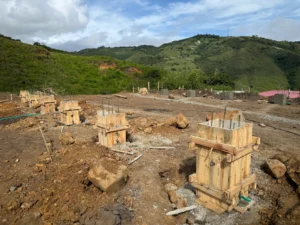 Concrete pedestal casting for bamboo structure