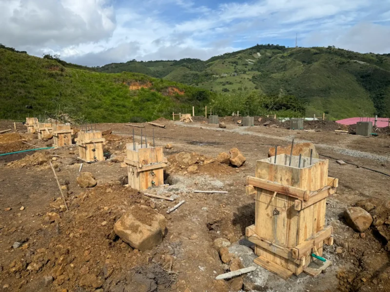Concrete pedestal casting for bamboo structure
