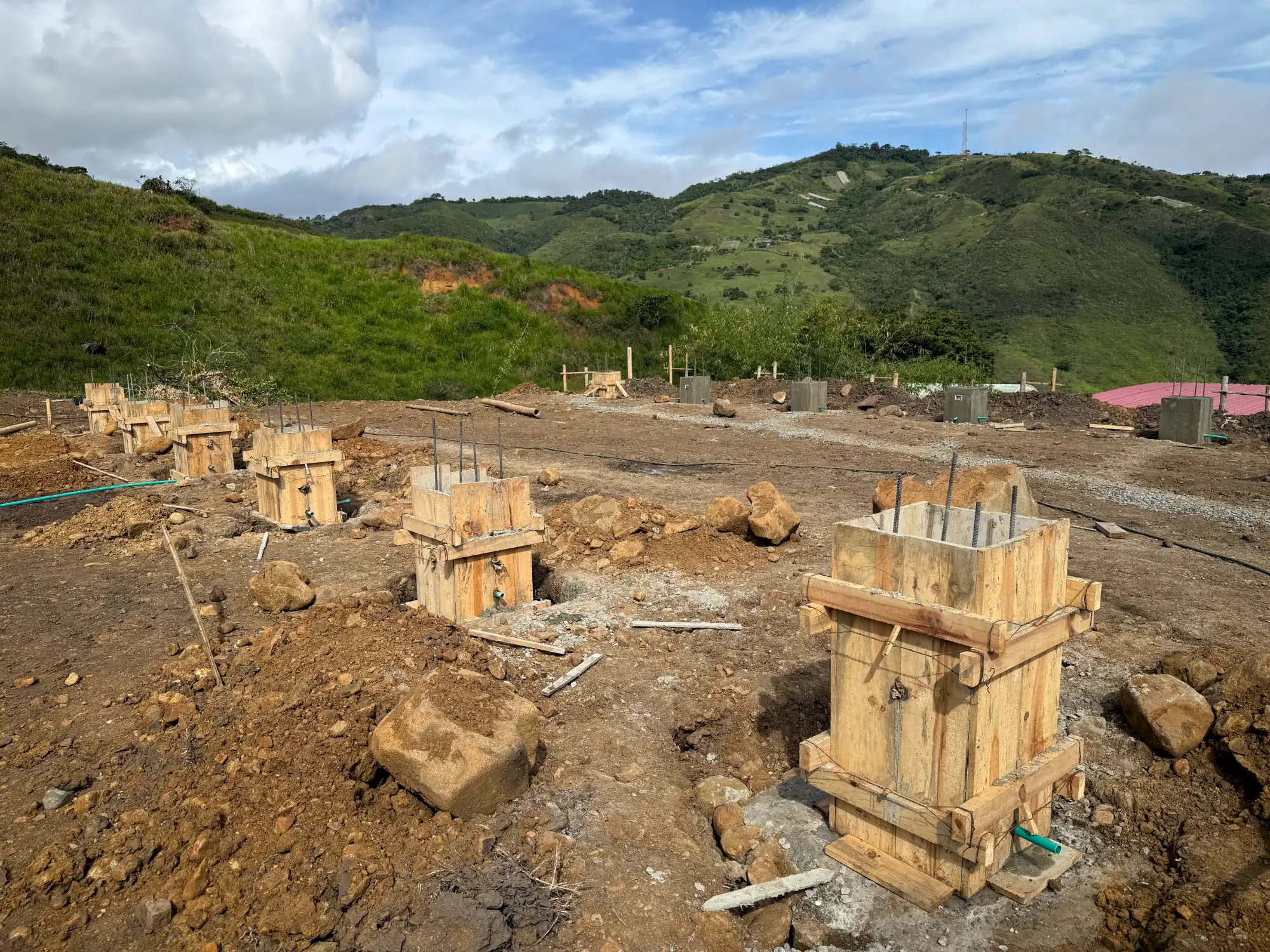 Concrete pedestal casting for bamboo structure