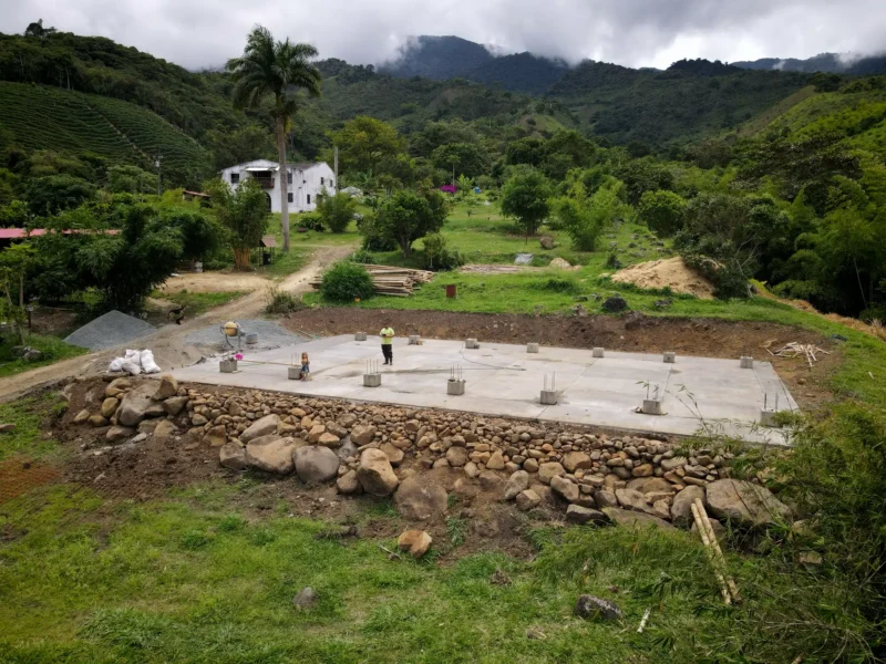 Construction of river stone retaining wall