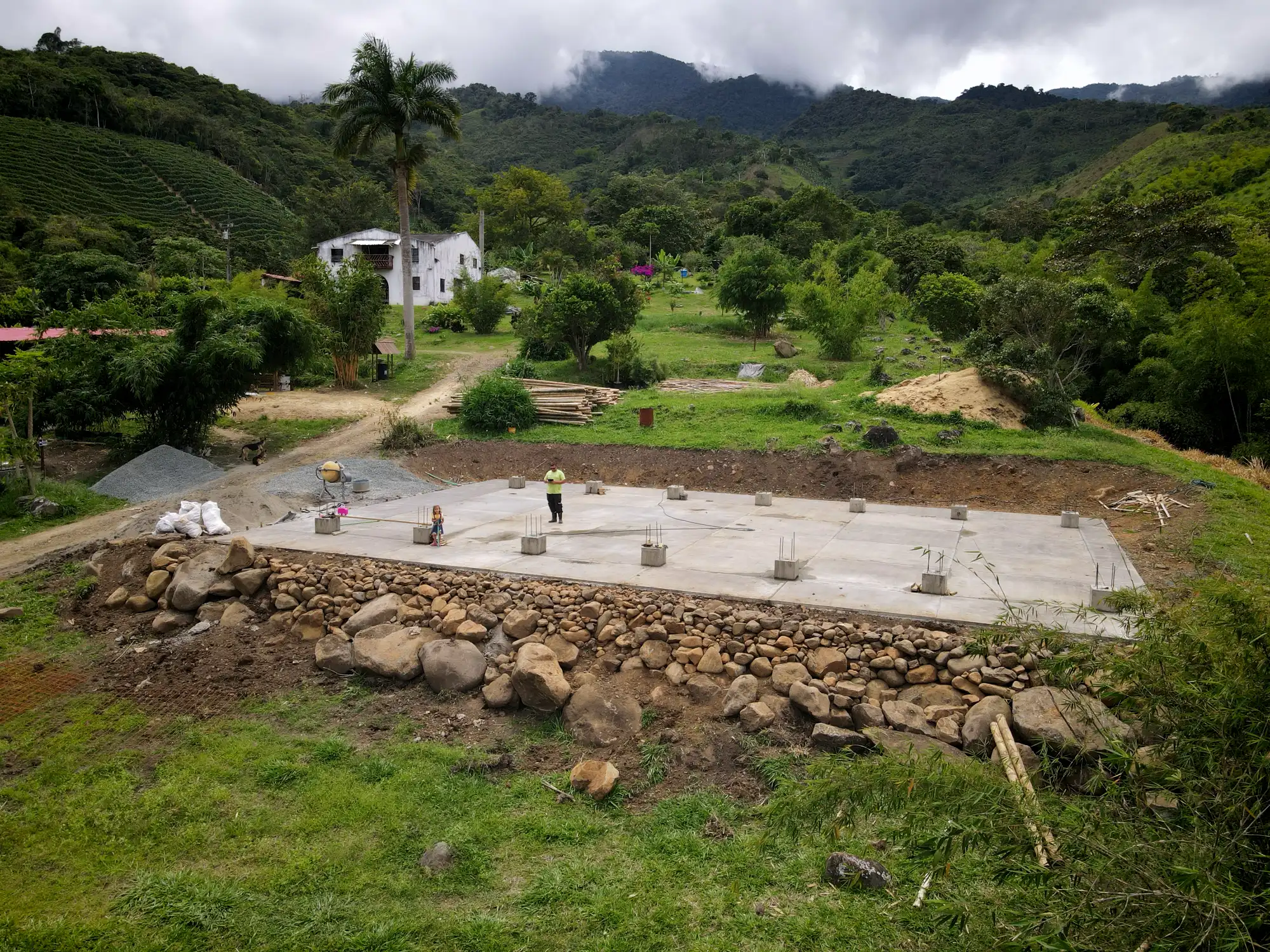 Construction of river stone retaining wall