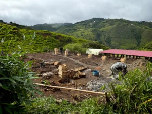 Concrete pedestal casting for bamboo structure
