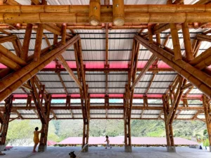 Interior view Guadua Bamboo Pavilion Tres Brisas in Colombia