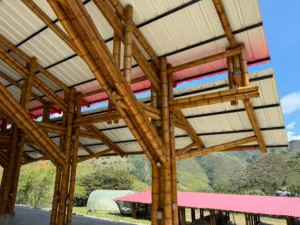 Interior view Guadua Bamboo Pavilion Tres Brisas in Colombia