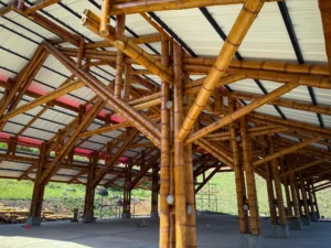 Interior view Guadua Bamboo Pavilion Tres Brisas in Colombia