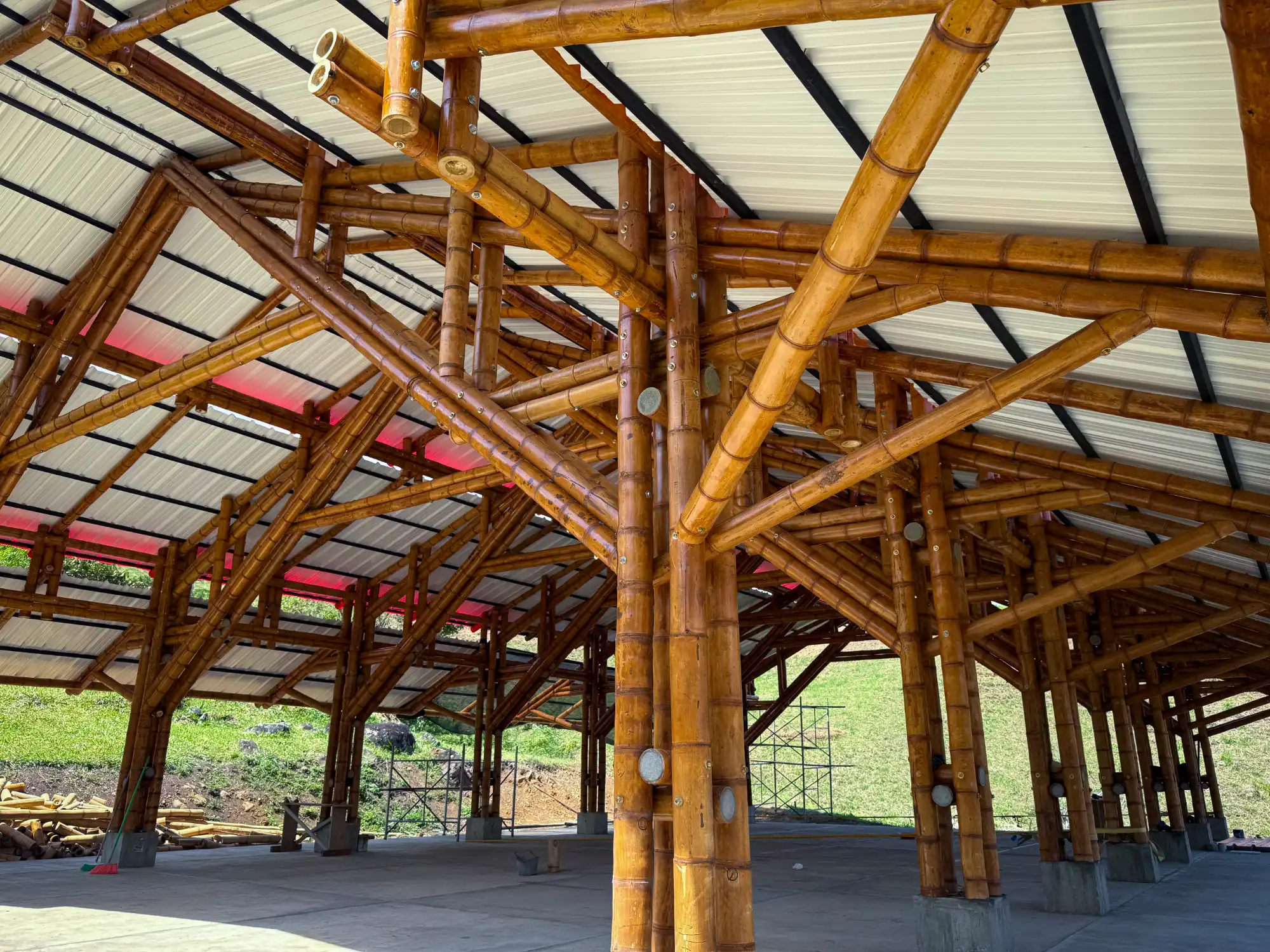 Interior view Guadua Bamboo Pavilion Tres Brisas in Colombia