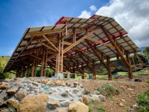 Interior view Guadua Bamboo Pavilion Tres Brisas in Colombia