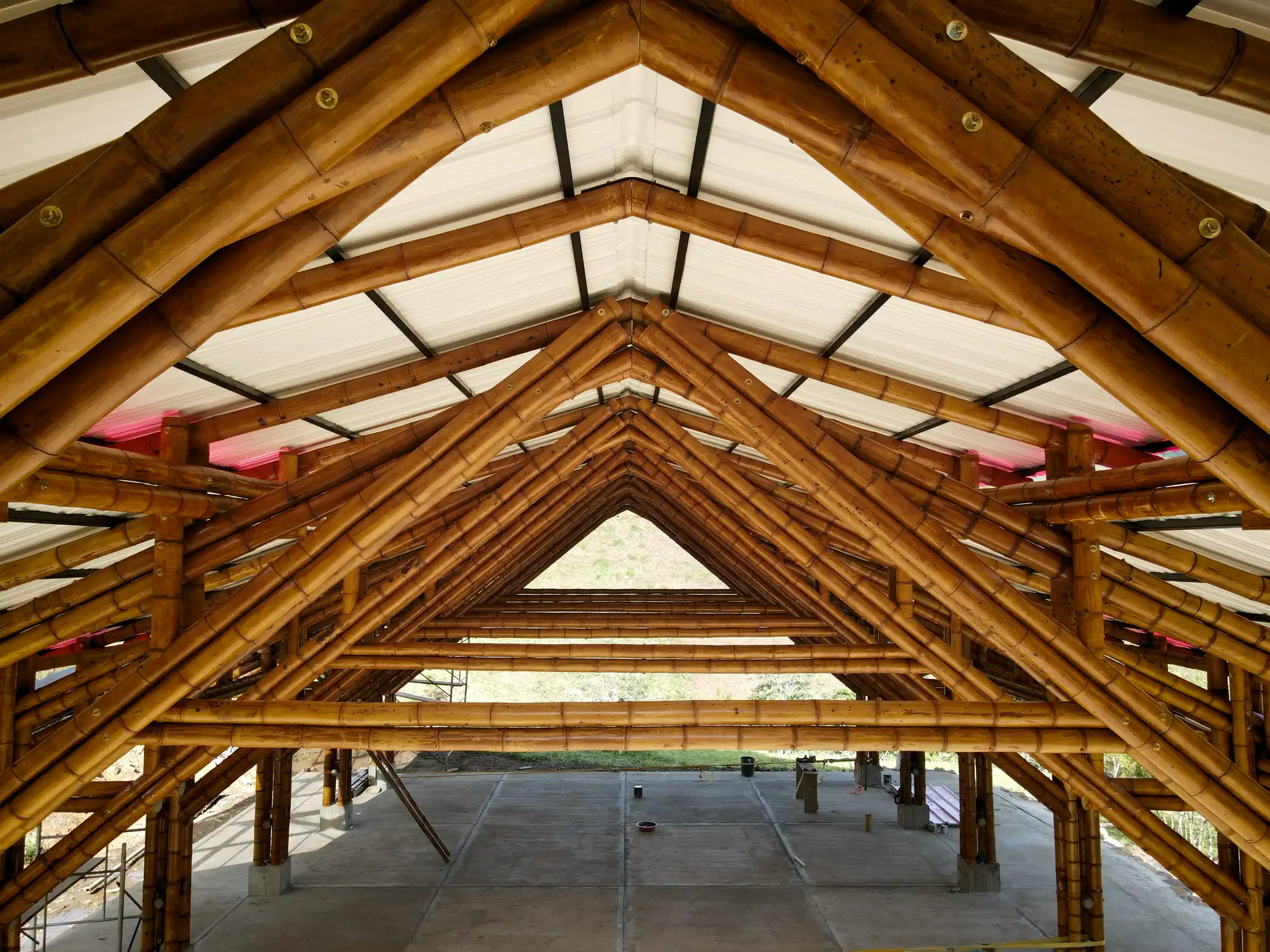 Interior view Guadua Bamboo Pavilion Tres Brisas in Colombia