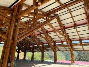 Interior view Guadua Bamboo Pavilion Tres Brisas in Colombia