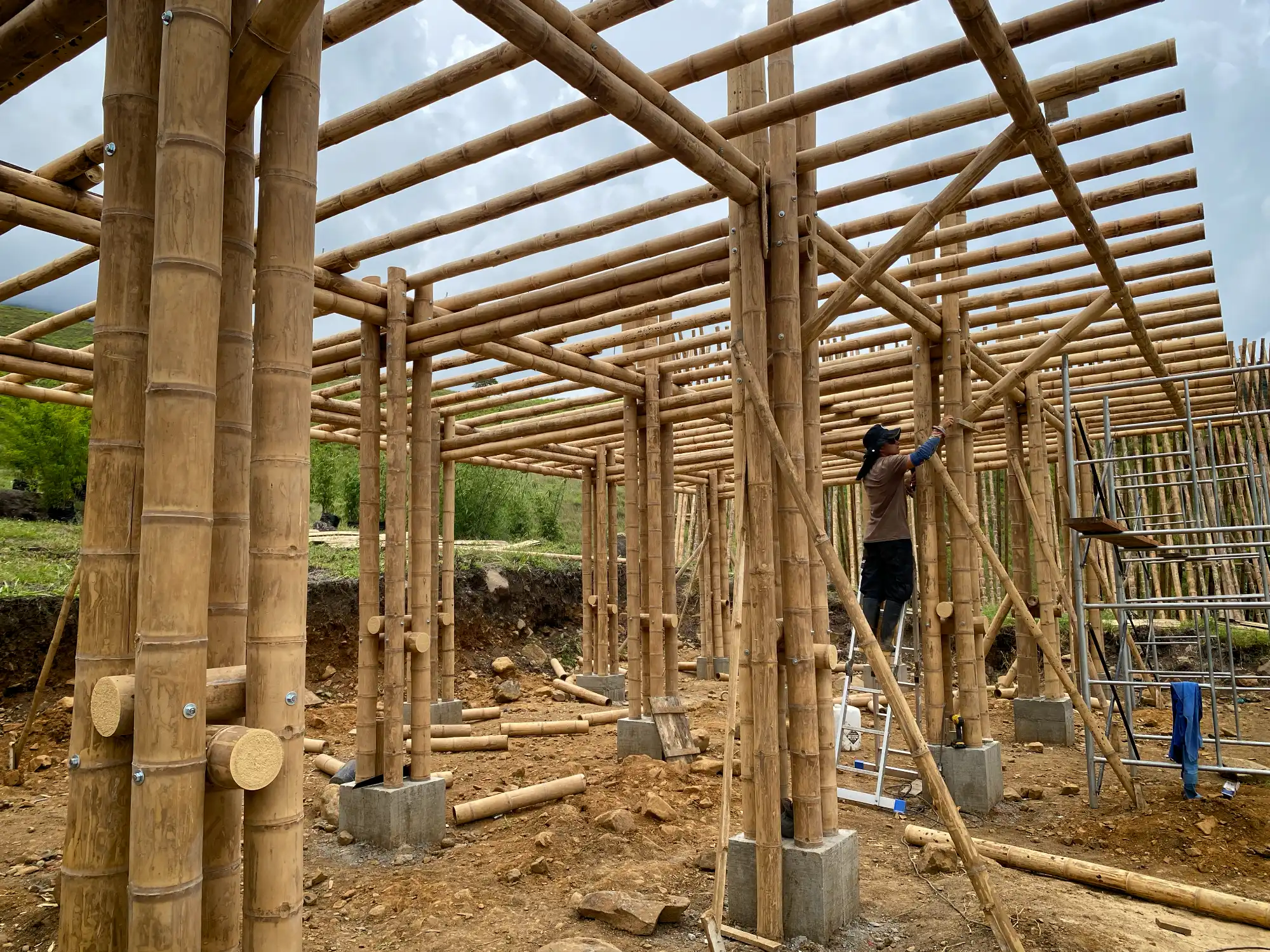Structural Guadua bamboo columns and beams utilizing bolted joints