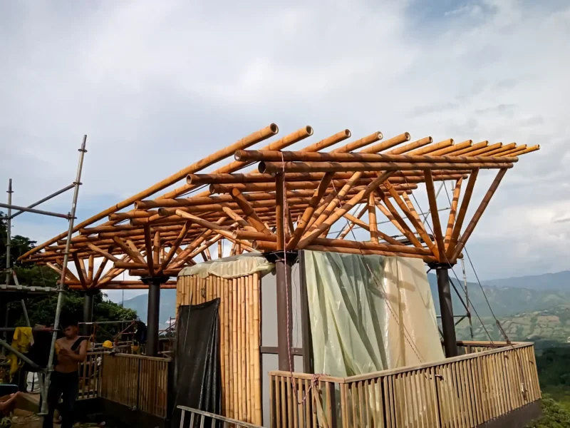 Guadua Bamboo structures at the Cerro Tusa park in Colombia