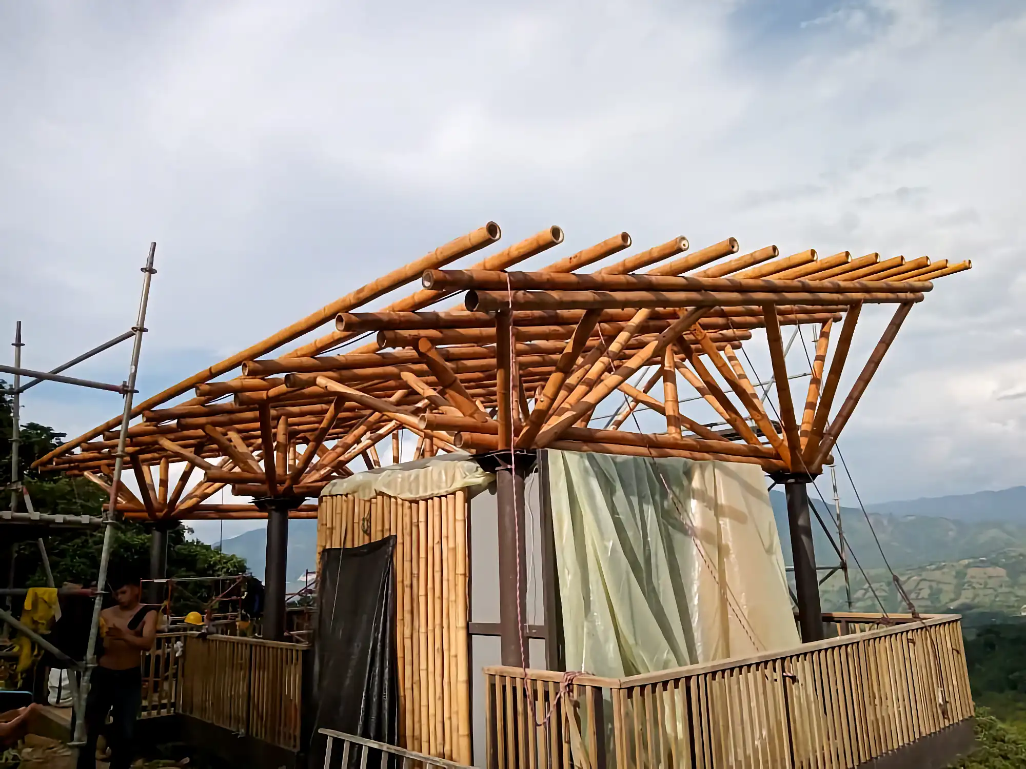 Guadua Bamboo structures at the Cerro Tusa park in Colombia