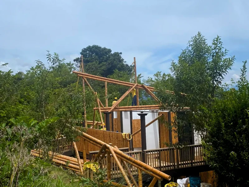 Guadua Bamboo structures at the Cerro Tusa park in Colombia