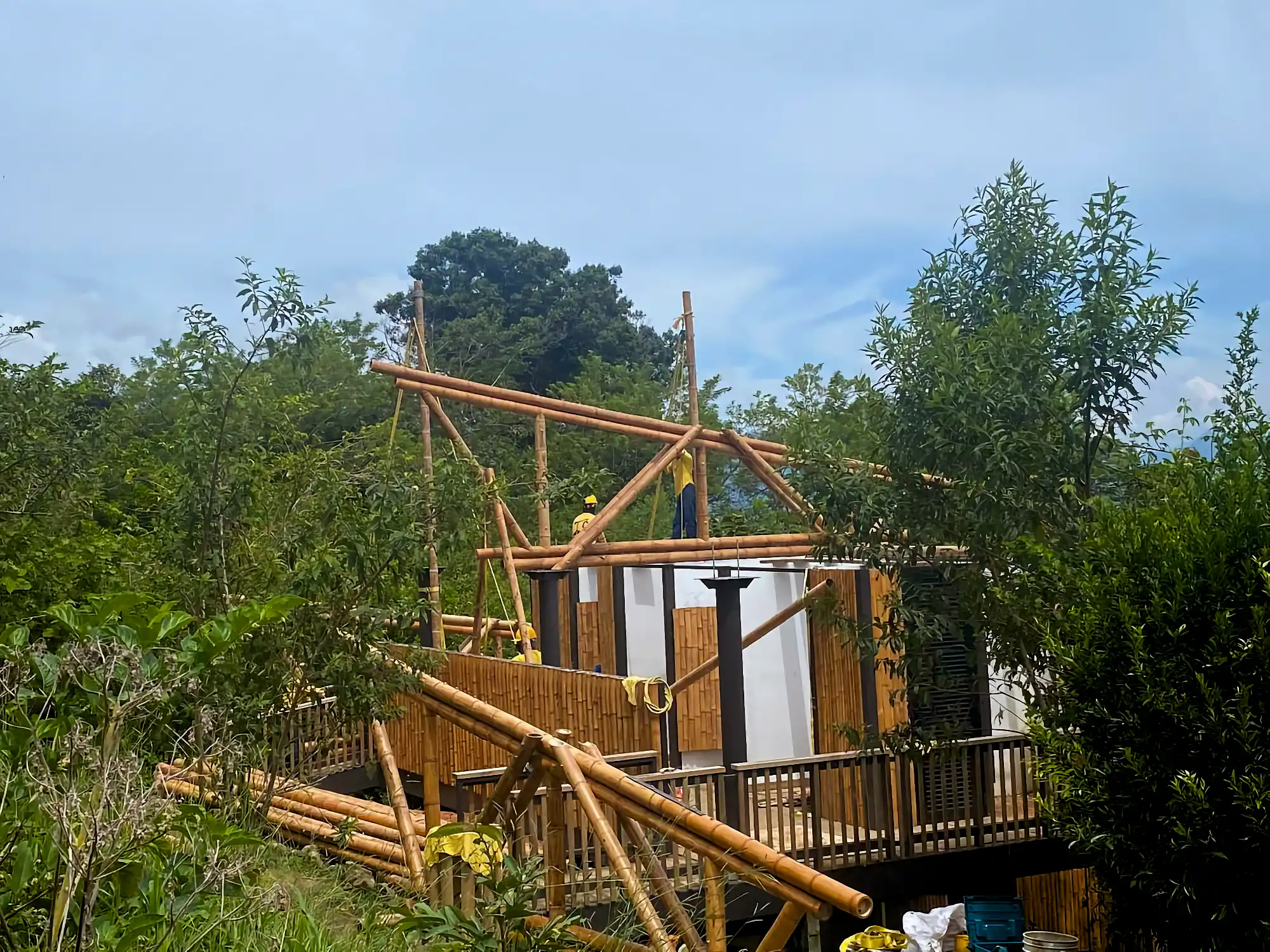 Guadua Bamboo structures at the Cerro Tusa park in Colombia