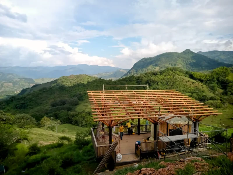 Guadua Bamboo structures at the Cerro Tusa park in Colombia