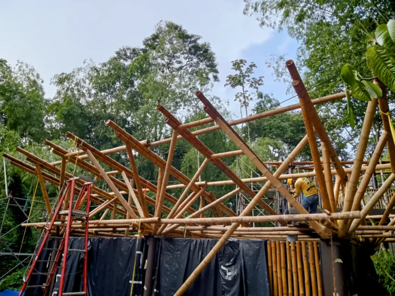 Guadua Bamboo structures at the Cerro Tusa park in Colombia