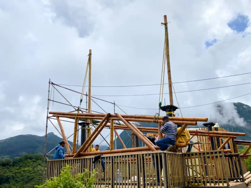 Guadua Bamboo structures at the Cerro Tusa park in Colombia