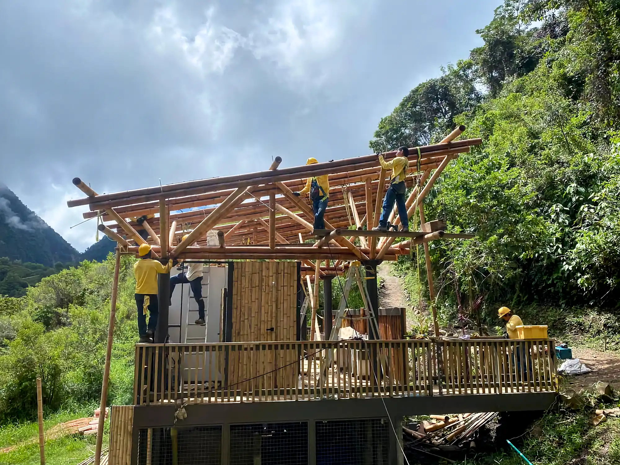 Guadua Bamboo structures at the Cerro Tusa park in Colombia