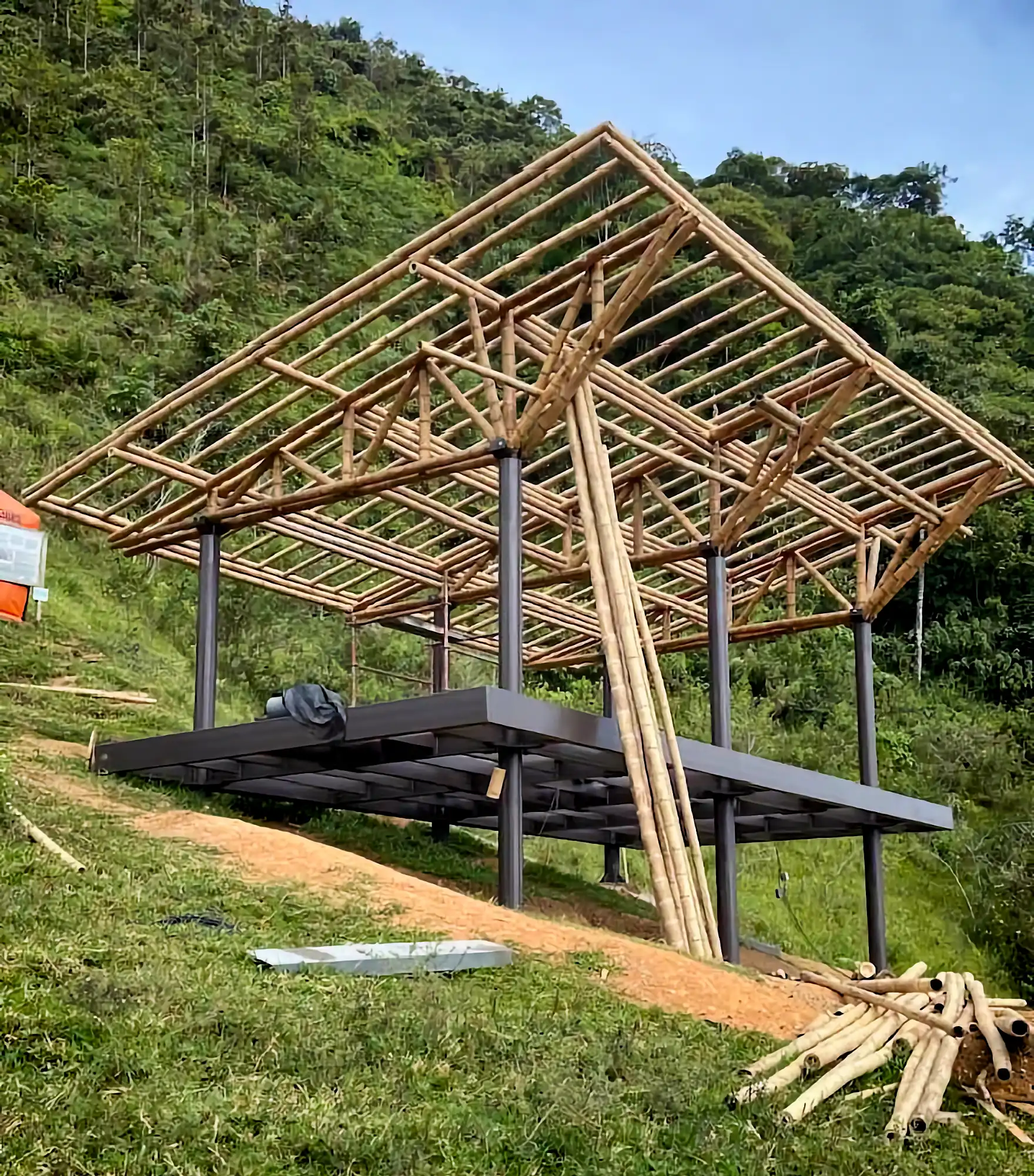 Guadua Bamboo structures at the Cerro Tusa park in Colombia