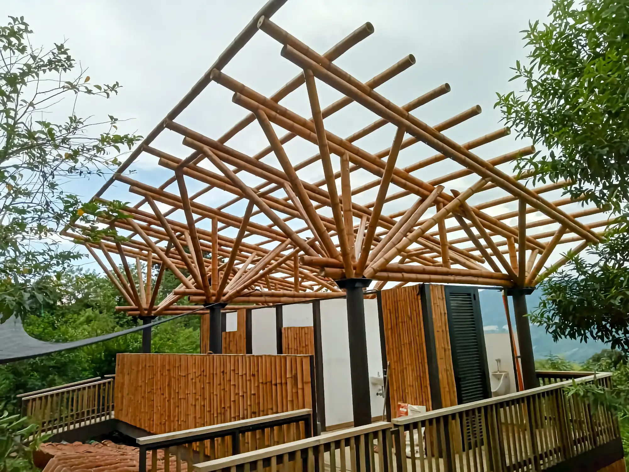 Guadua Bamboo structures at the Cerro Tusa park in Colombia
