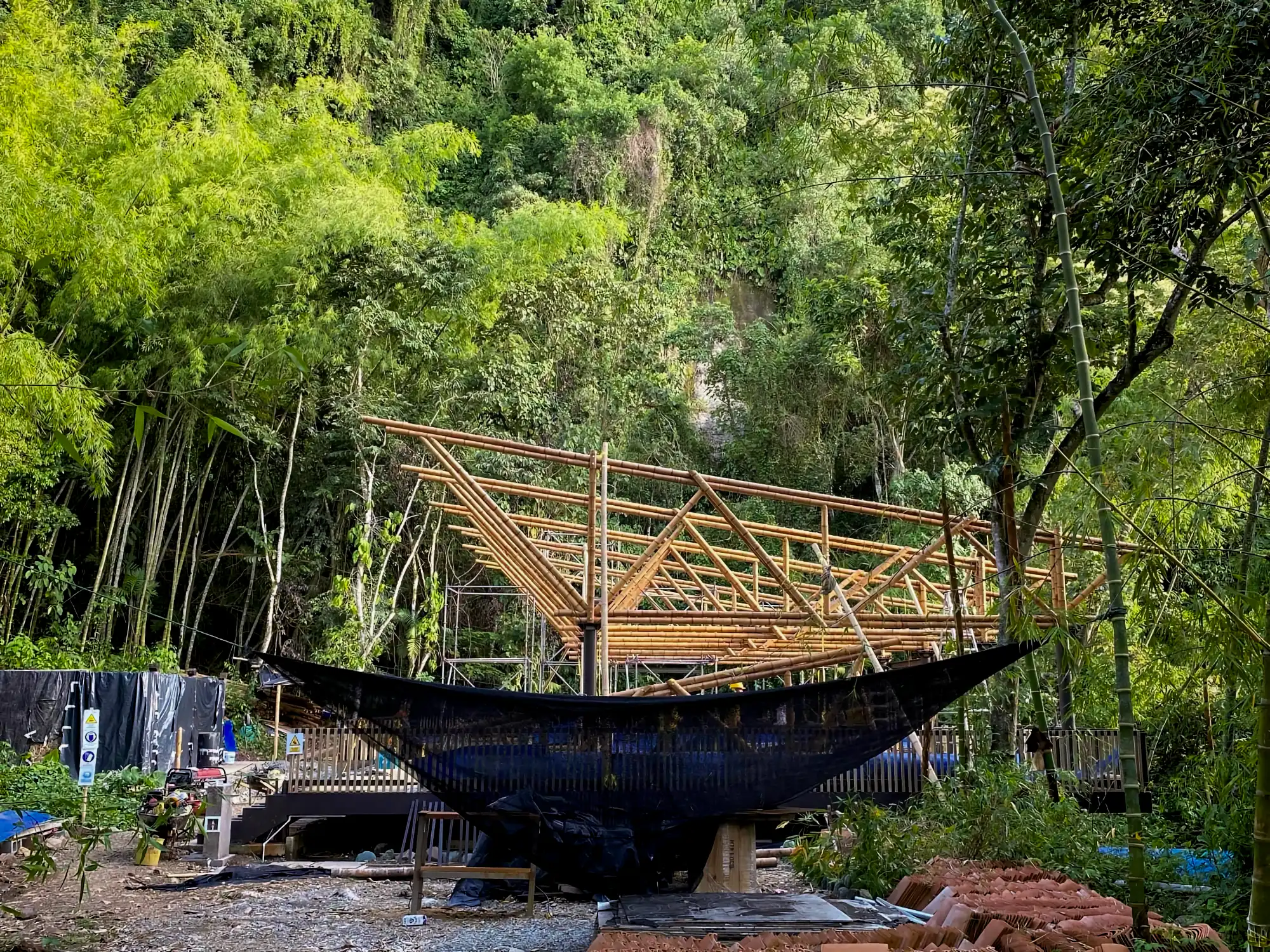 Guadua Bamboo structures at the Cerro Tusa park in Colombia