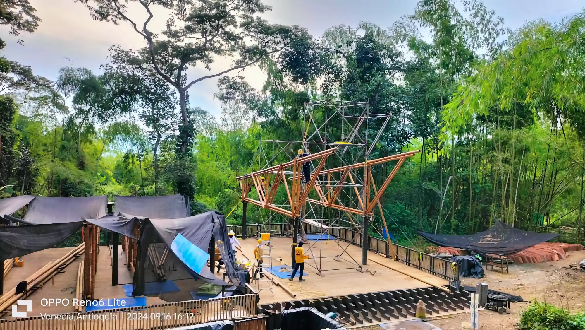 Guadua Bamboo structures at the Cerro Tusa park in Colombia