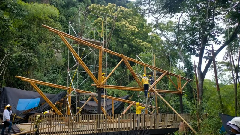Guadua Bamboo structures at the Cerro Tusa park in Colombia