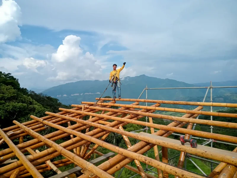 Guadua Bamboo structures at the Cerro Tusa park in Colombia