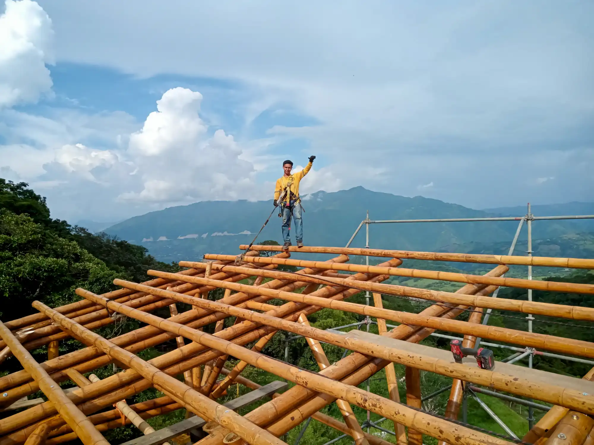 Guadua Bamboo structures at the Cerro Tusa park in Colombia
