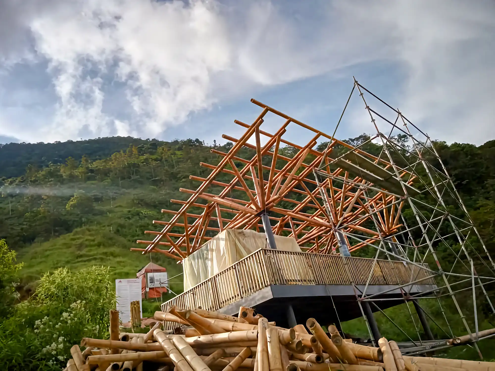Guadua Bamboo structures at the Cerro Tusa park in Colombia