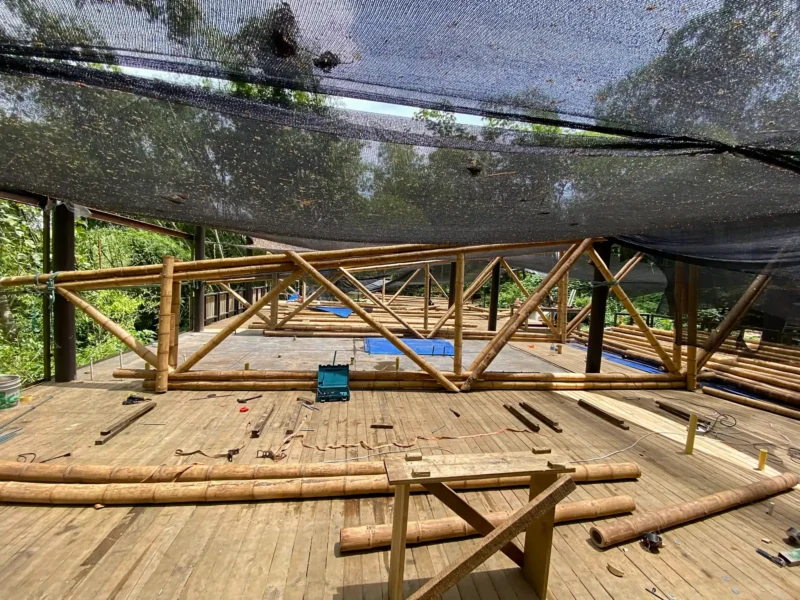 Guadua Bamboo structures at the Cerro Tusa park in Colombia