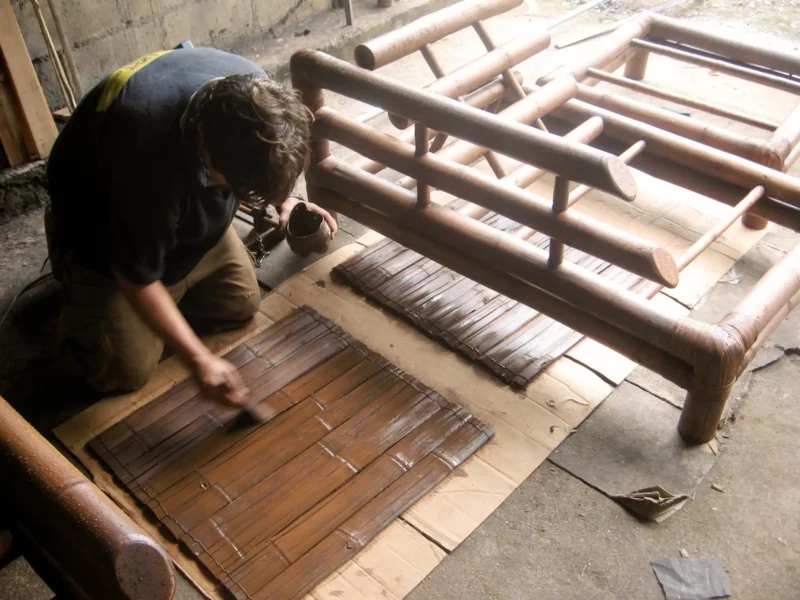 Stéphane Schröder painting bamboo furniture