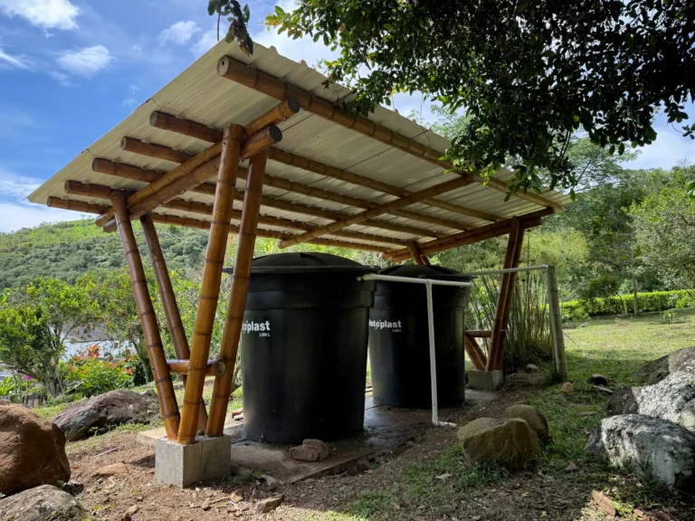 Prefab bamboo shade structure built at Hacienda Guadua Bamboo in Colombia