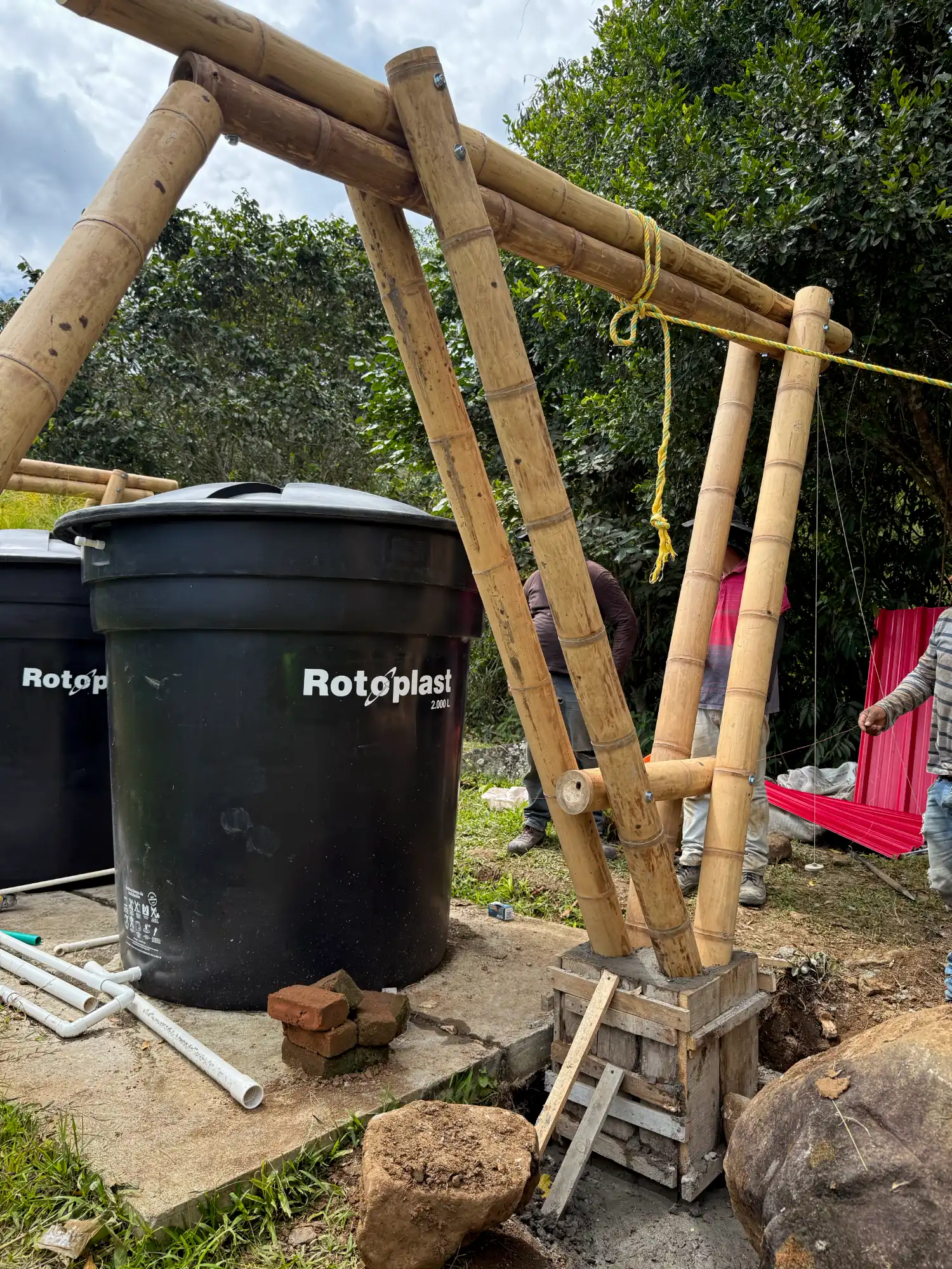Prefab bamboo shade structure built at Hacienda Guadua Bamboo in Colombia